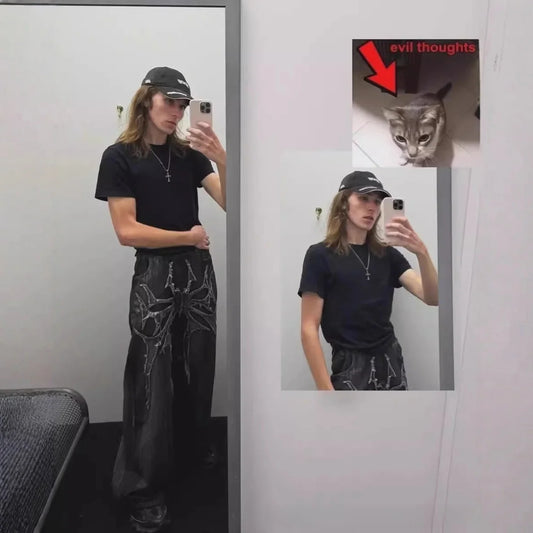 Bat Embroidered Loose Fit Jeans – Retro High Street Denim