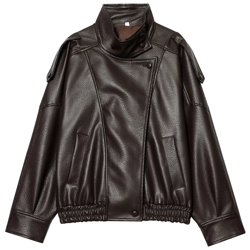 Cropped Faux Leather Bomber Jacket – Edgy Black Moto Style