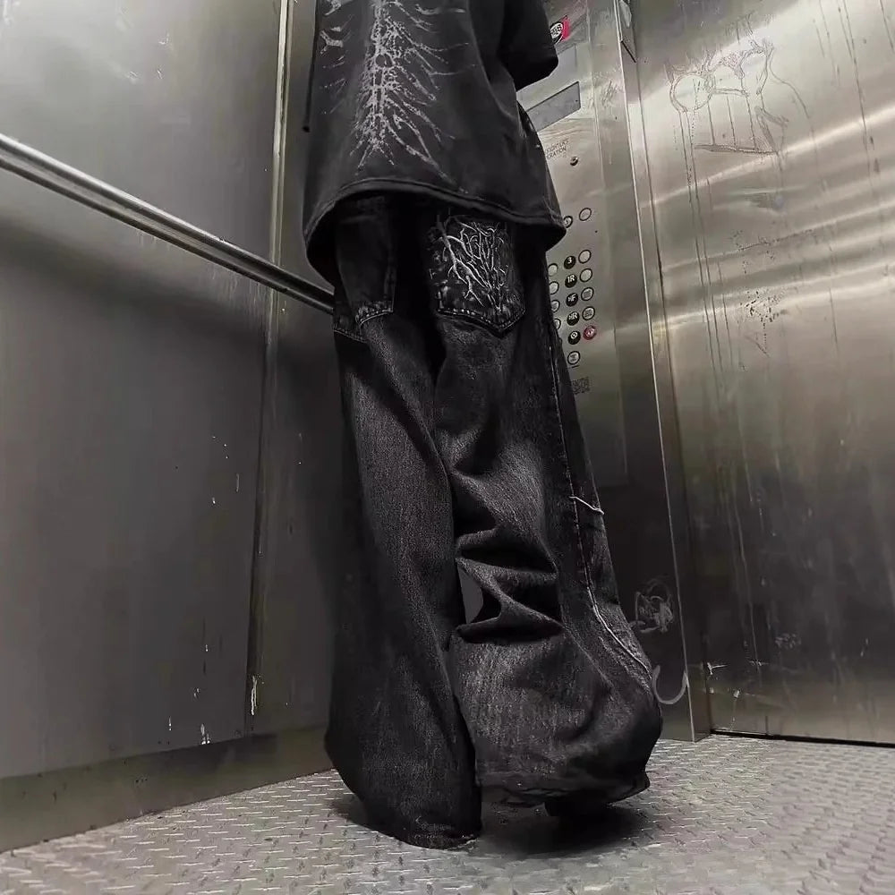 Bat Embroidered Loose Fit Jeans – Retro High Street Denim