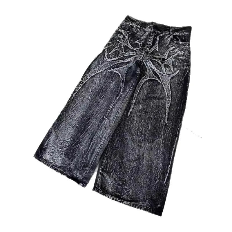Bat Embroidered Loose Fit Jeans – Retro High Street Denim